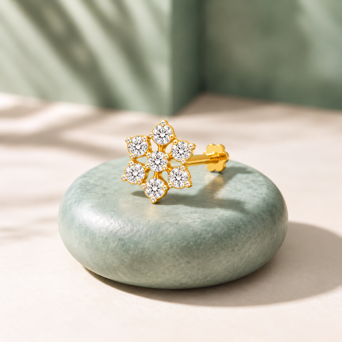 Sparkling Seven Stone Floral Gold Nosepin