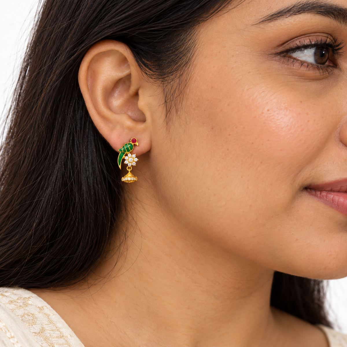 Golden Silver Parrot Design Jhumka