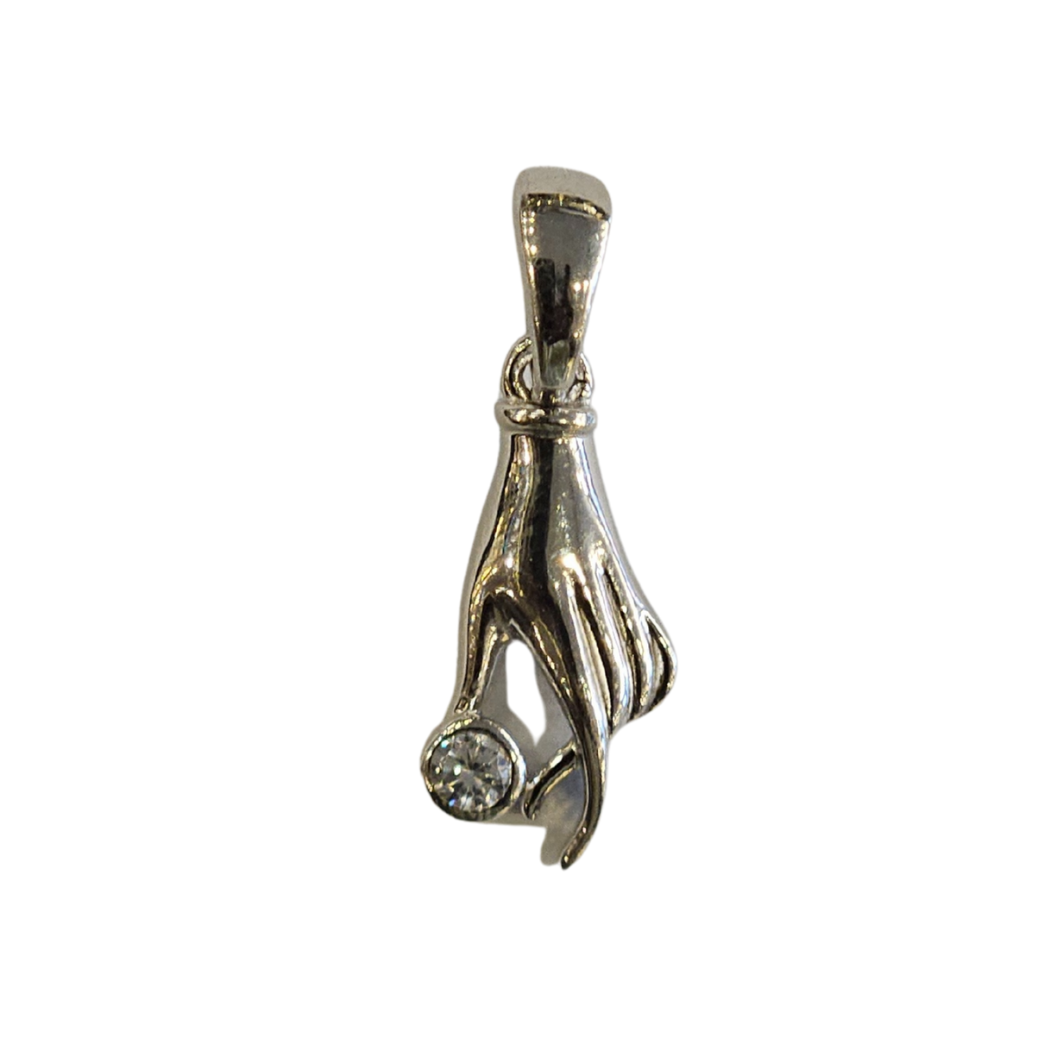 925 Sterling Silver Hand Holding Diamond Pendant – Symbol of Power & Precision