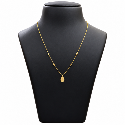 18K Gold Ball Chain with Teardrop Pendant 18 Inch