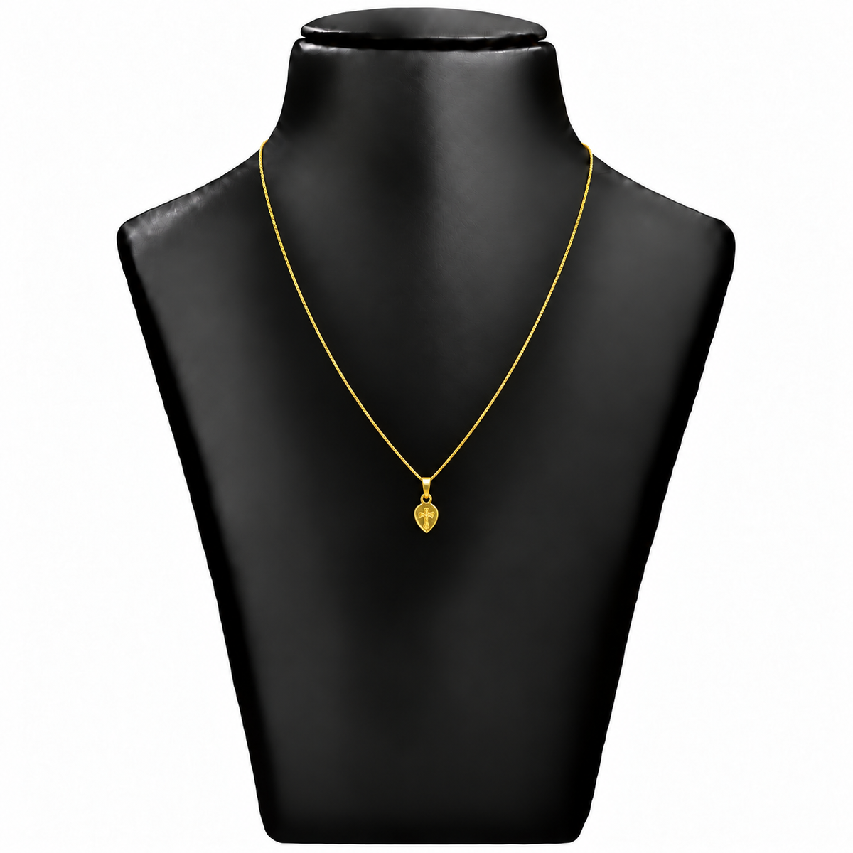 18K Gold Heart Cross Pendant Chain