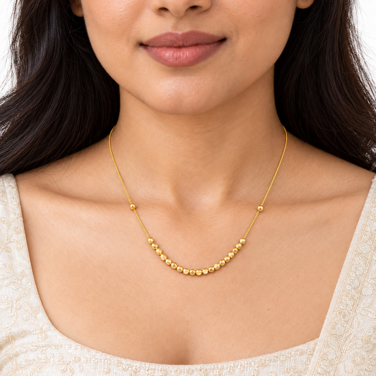 18K Gold Chain with Elegant Gold Bead Design 18 Inch