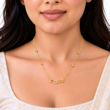18K Gold Interlocking Paperclip and Ball Chain – 18 Inch