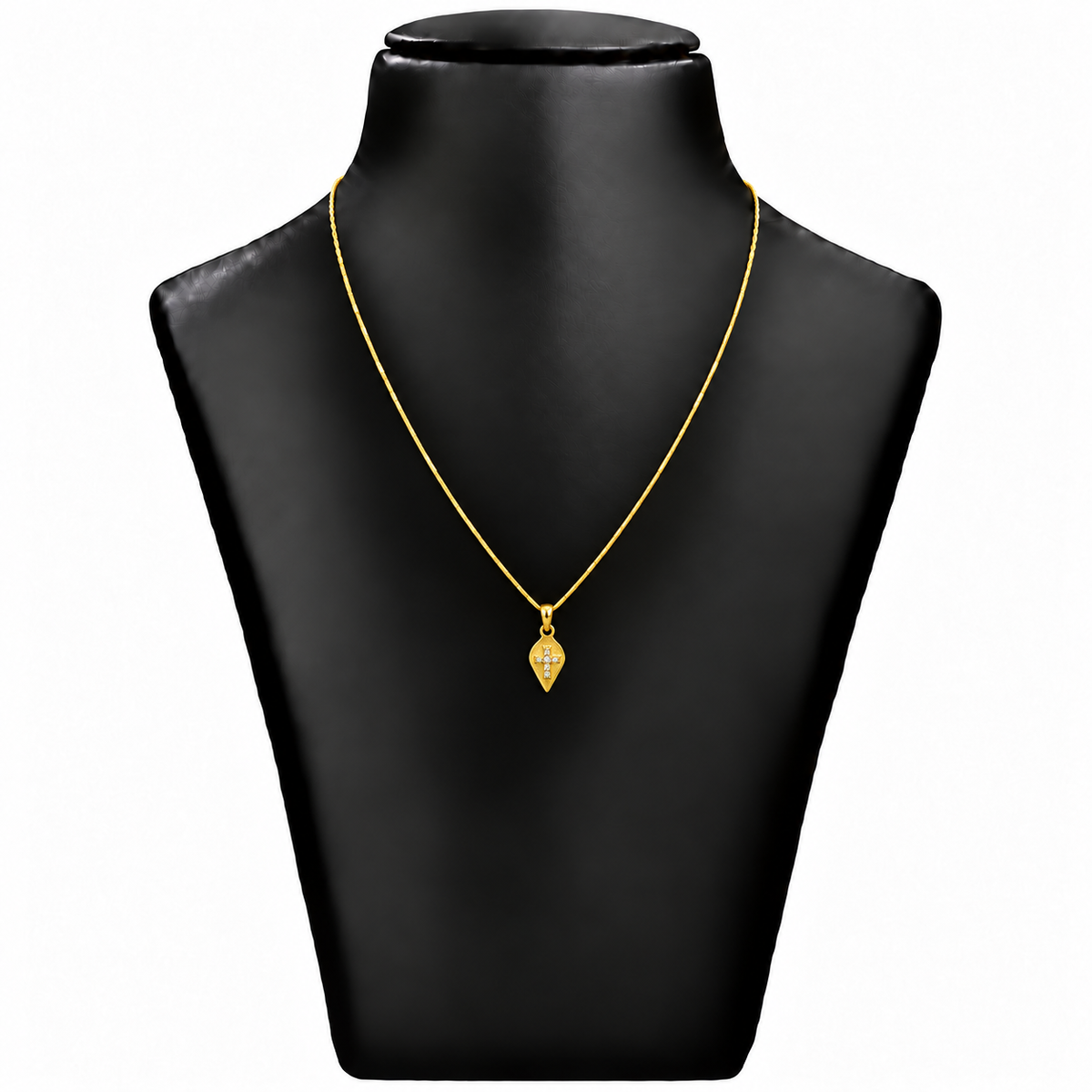 9K Gold White Stone Cross Teardrop Thali Chain