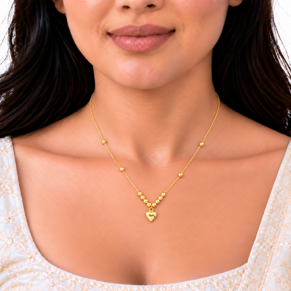 18K Gold Ball Chain with Plain Heart Pendant