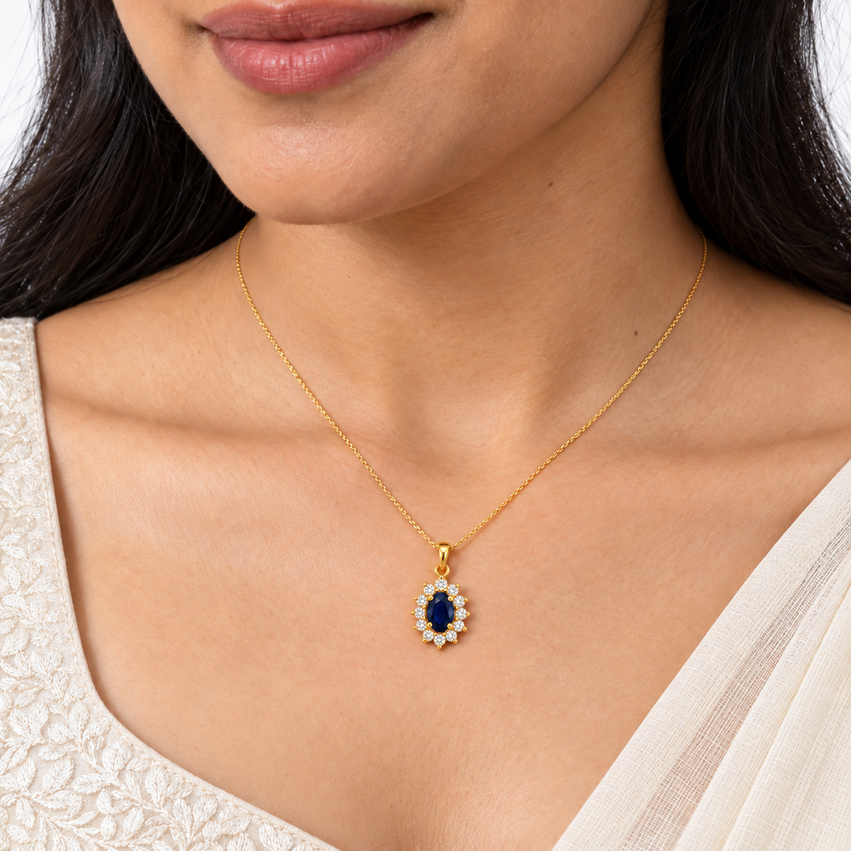 9K Gold Royal Blue Halo Pendant