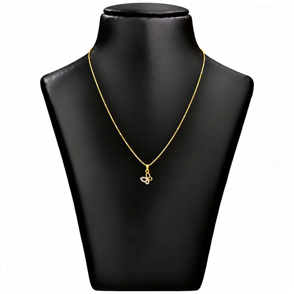 9K Gold White Stone Butterfly Pendant Chain