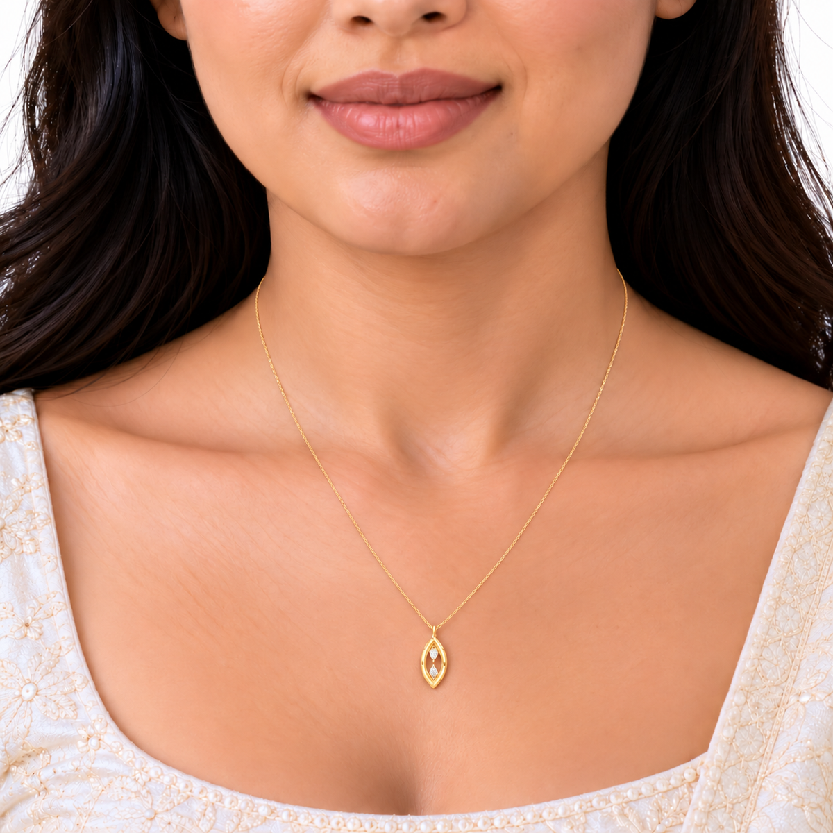 18K Gold Marquise White Stone Pendant Chain – 18 Inch