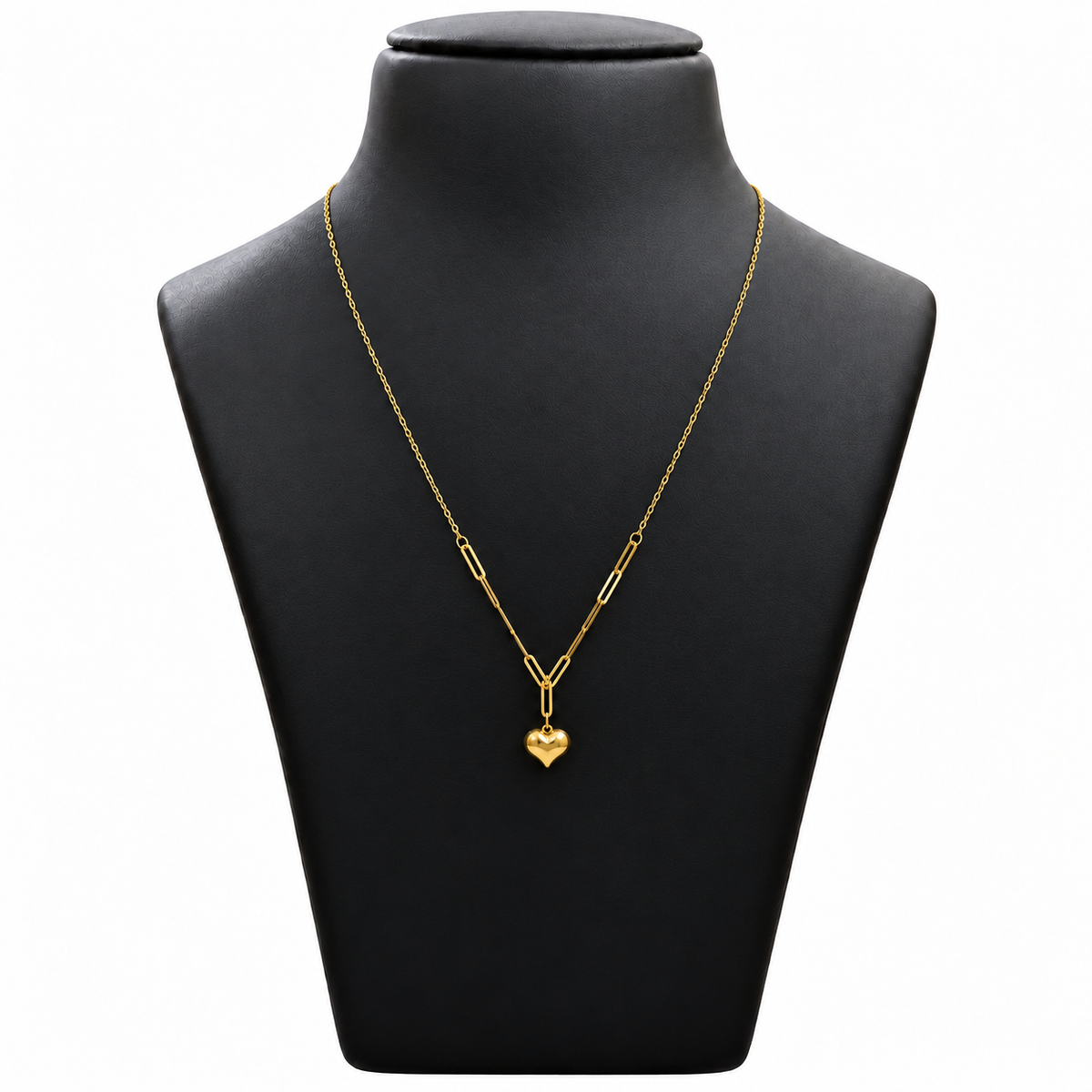 18K Gold Bar Accent Heart Charm Chain – 18 Inch