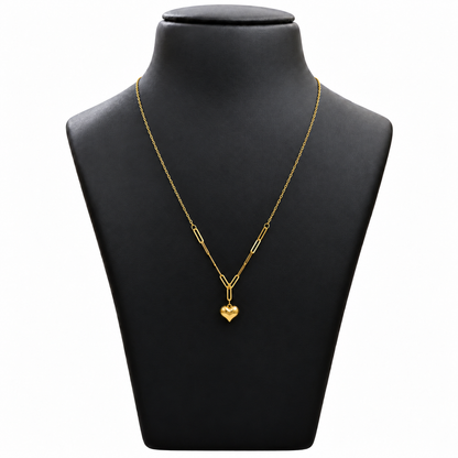 18K Gold Bar Accent Heart Charm Chain – 18 Inch