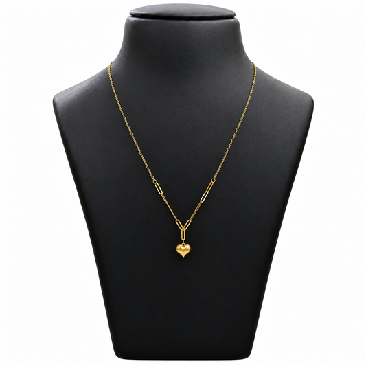 18K Gold Bar Accent Heart Charm Chain – 18 Inch