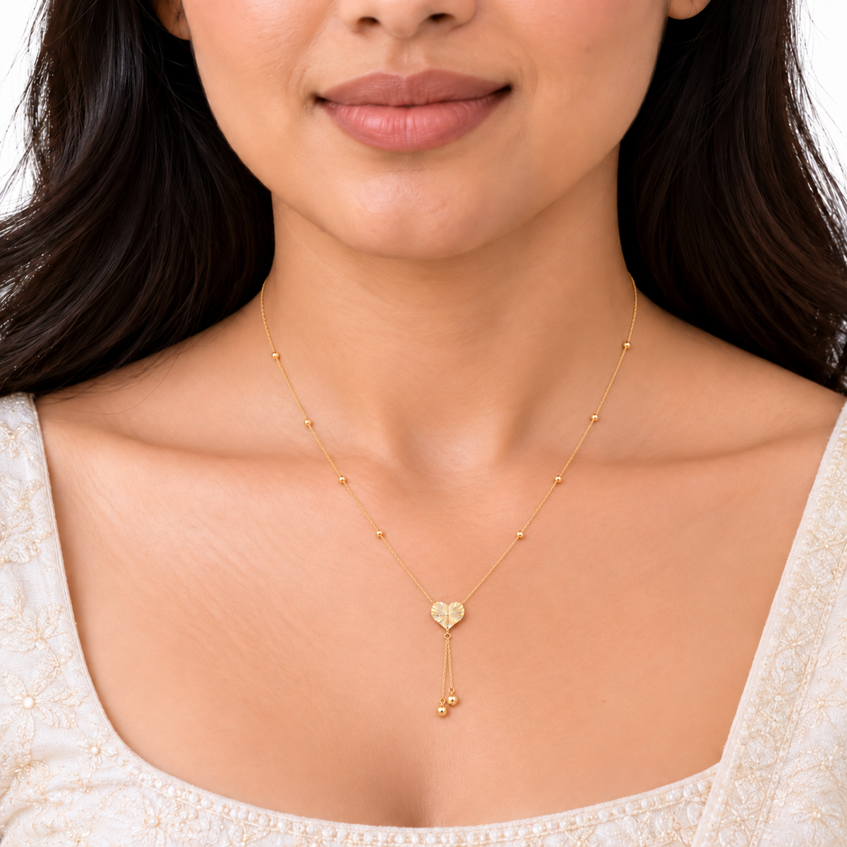 18K Gold Sunburst Heart Tassel Chain – 18 Inch