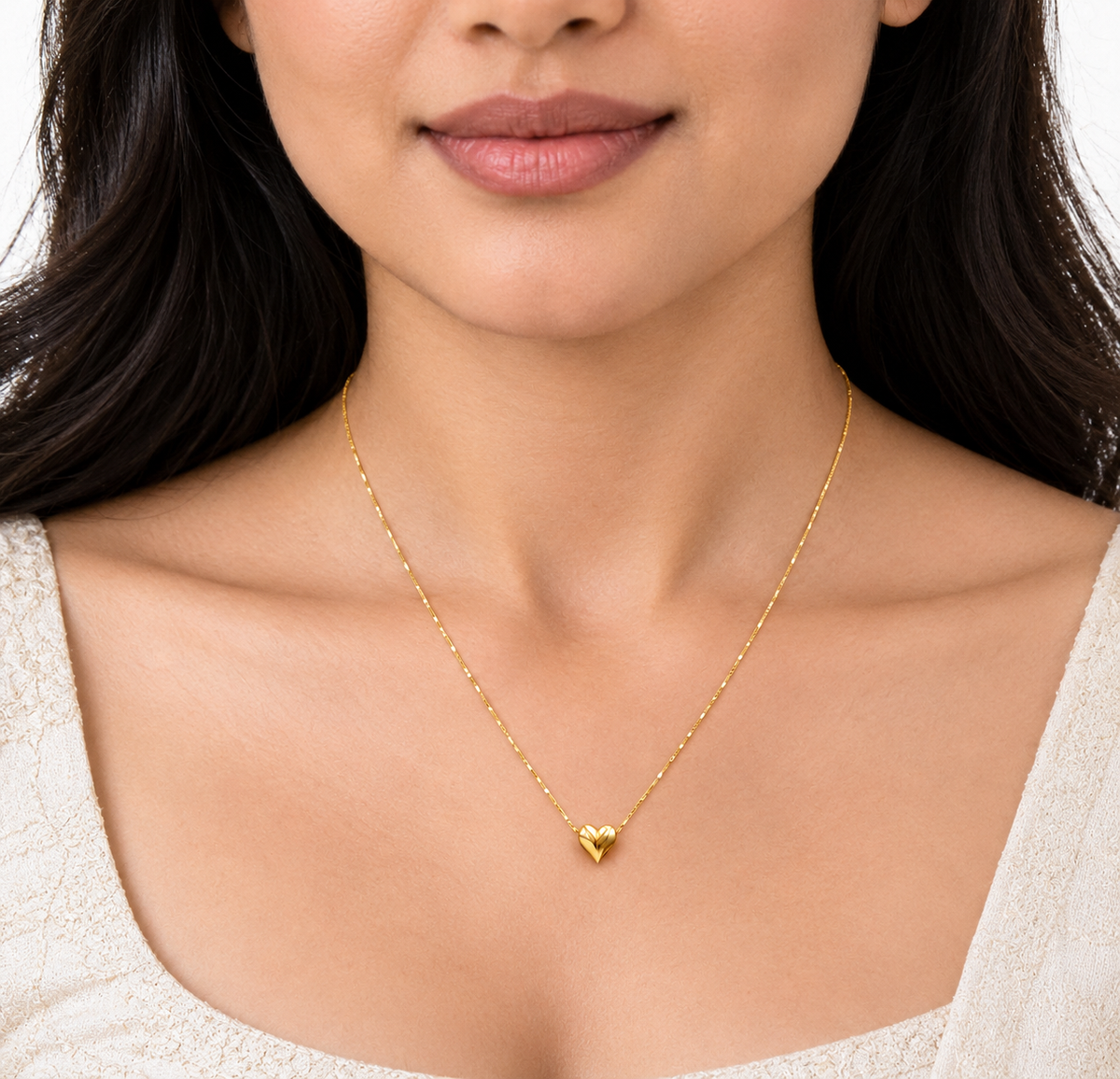 18K Gold Sculpted Heart Chain – 18 Inch
