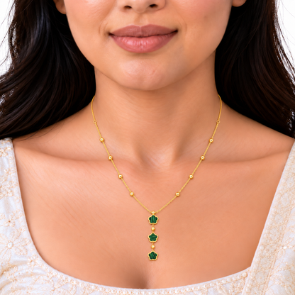 18K Gold Triple Green Clover Drop Chain – 18 Inch