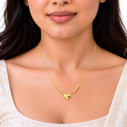 18K Gold Heart and Ball Bead Chain – 18 Inch