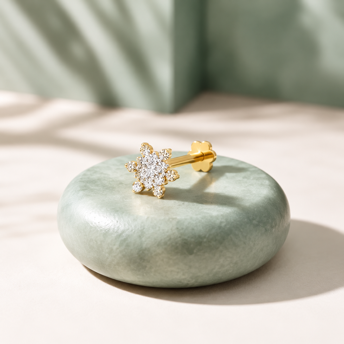 Gold Snowflake White Stone Cluster Nosepin