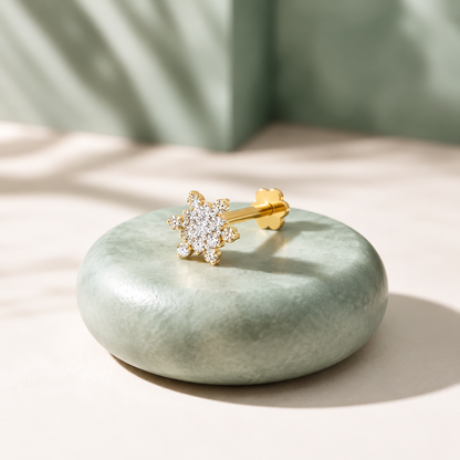 Gold Snowflake White Stone Cluster Nosepin
