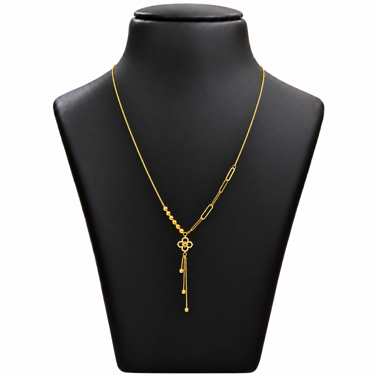 18K Gold Floral Tassel Paperclip Chain – 18 Inch