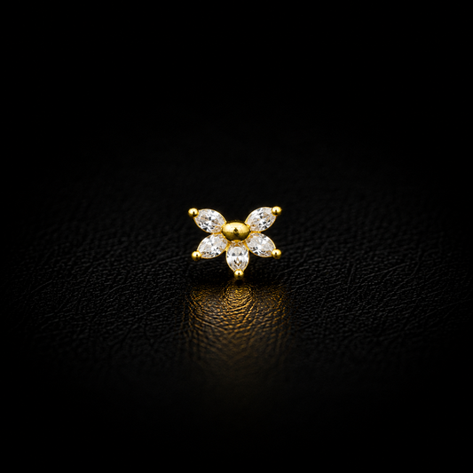 Crystal Petal Bloom Gold-Plated Silver Nosepin