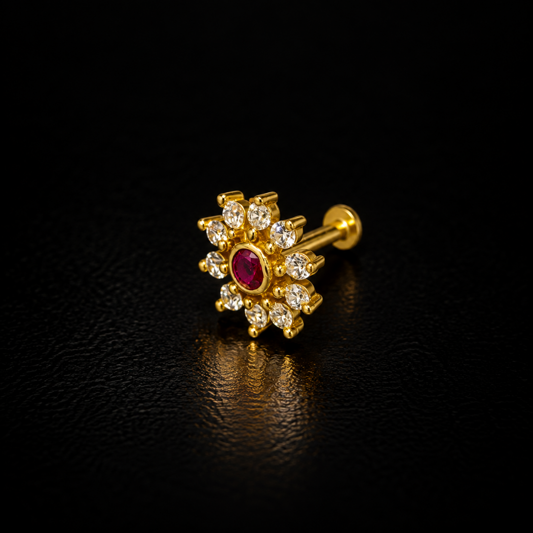 Ruby Bloom Gold-Plated Silver Nose Pin