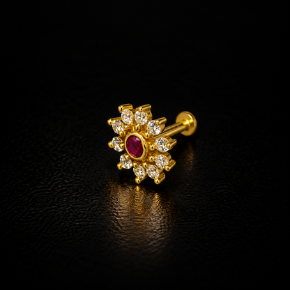 Ruby Bloom Golden Silver NosePin