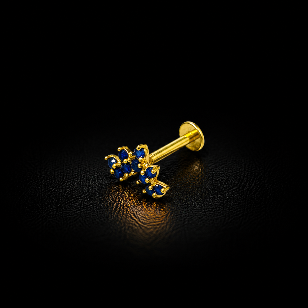 Elegant Blue Stone Gold Plated Silver Nosepin