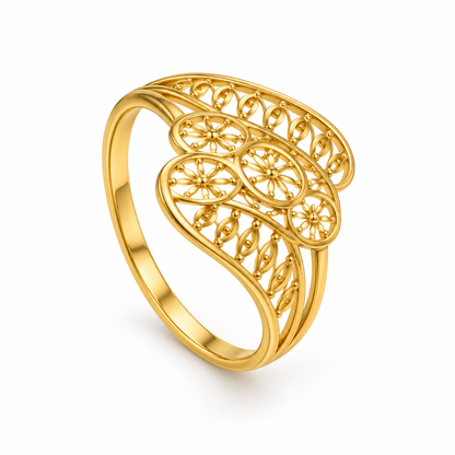 9K Gold Filigre Ring Size 18