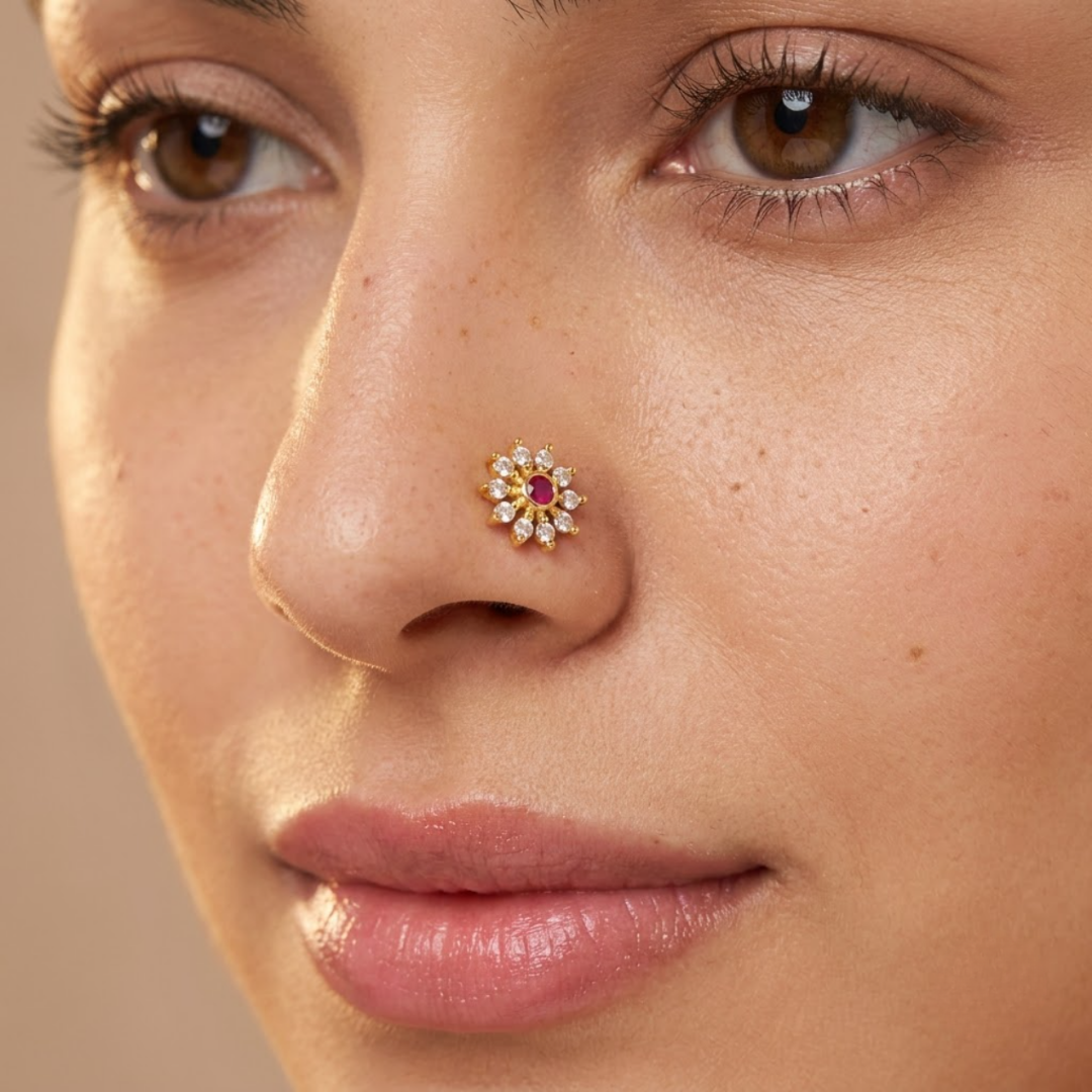 Ruby Bloom Gold-Plated Silver Nose Pin