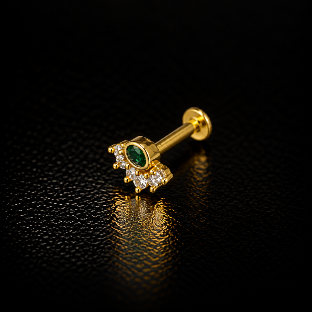 Emerald Crown Gold-Plated Silver Nose Pin