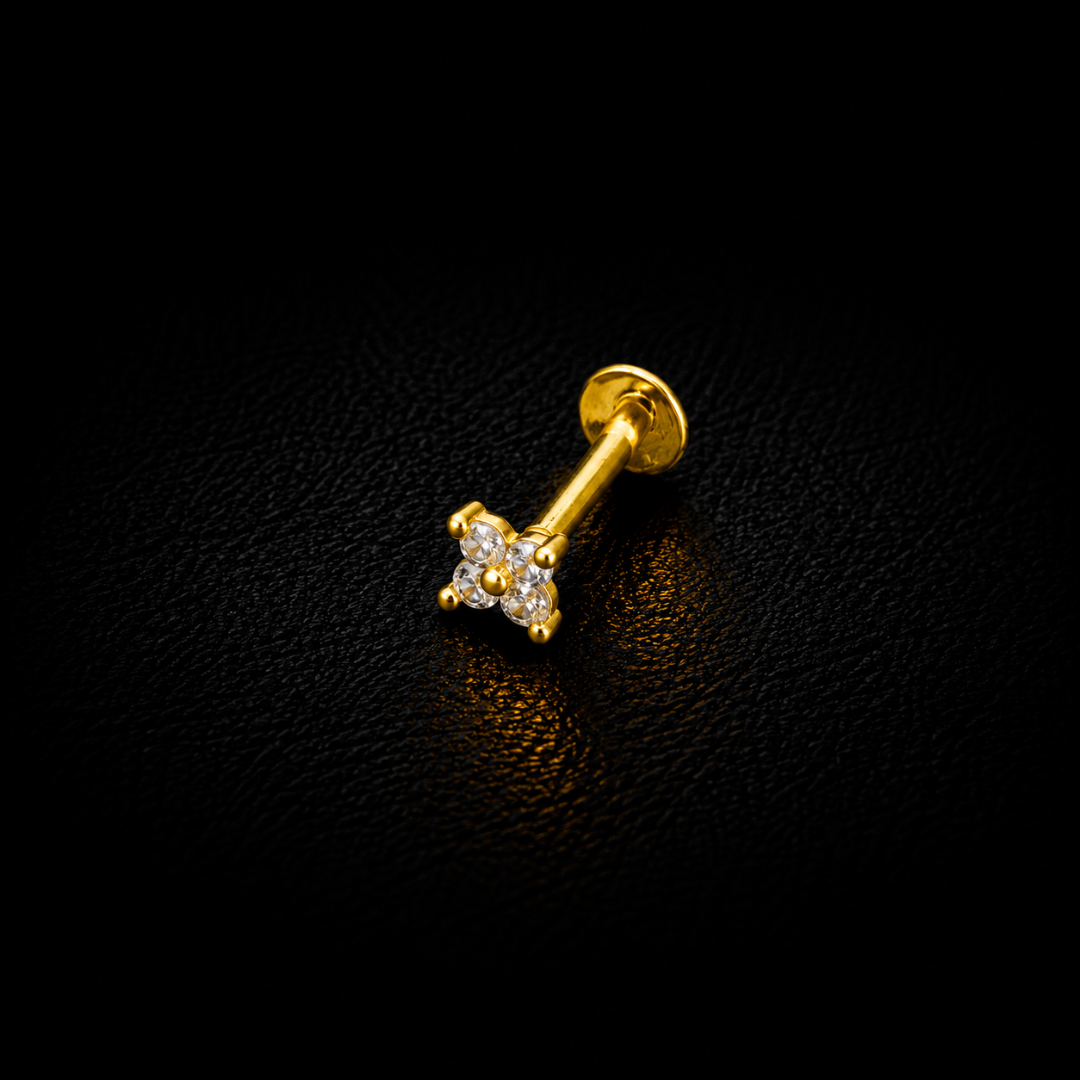 Crystal Clover Gold-Plated Silver Nosepin