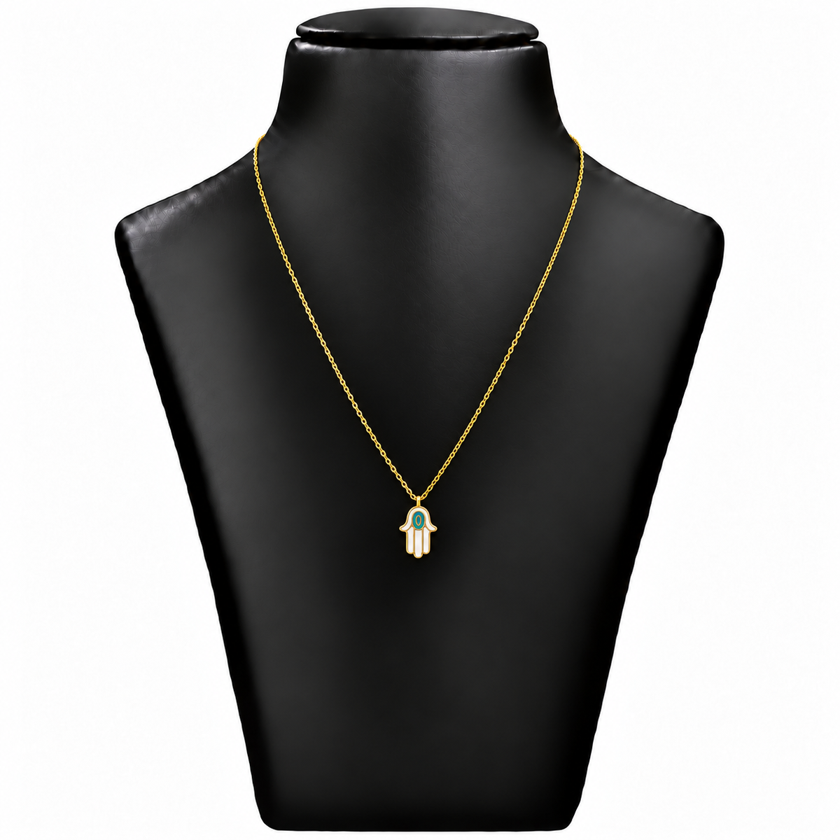 18K Gold Hamsa Hand Turquoise Eye Pendant Chain
