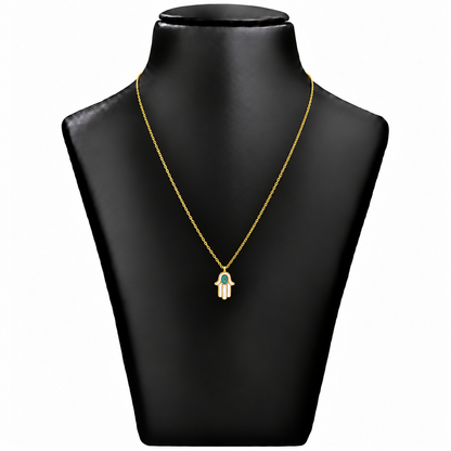 18K Gold Hamsa Hand Turquoise Eye Pendant Chain