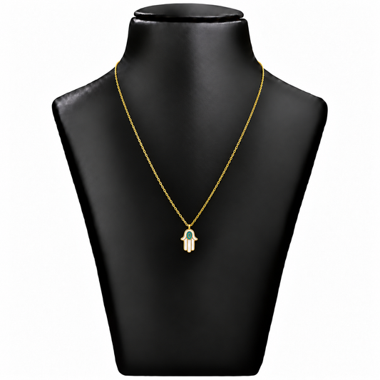 18K Gold Hamsa Hand Turquoise Eye Pendant Chain