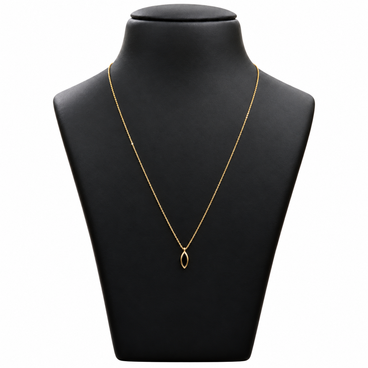 18K Gold Chain with Leaf-Shaped Pendant 18 Inch