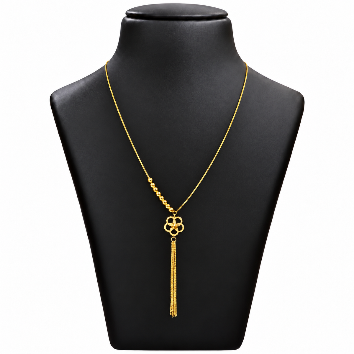 18K Gold Open Flower Long Tassel Chain – 18 Inch