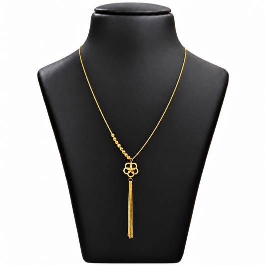 18K Gold Open Flower Long Tassel Chain – 18 Inch