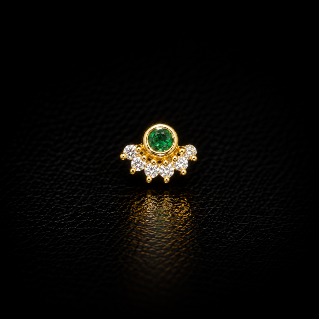 Emerald Crown Gold-Plated Silver Nose Pin