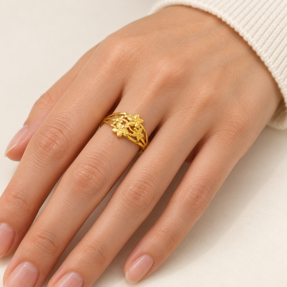 9K Gold Floral Garden Ring Size 16