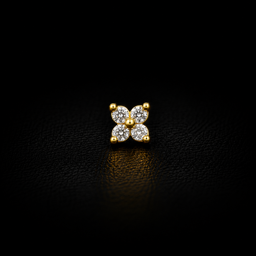 Crystal Clover Gold-Plated Silver Nosepin
