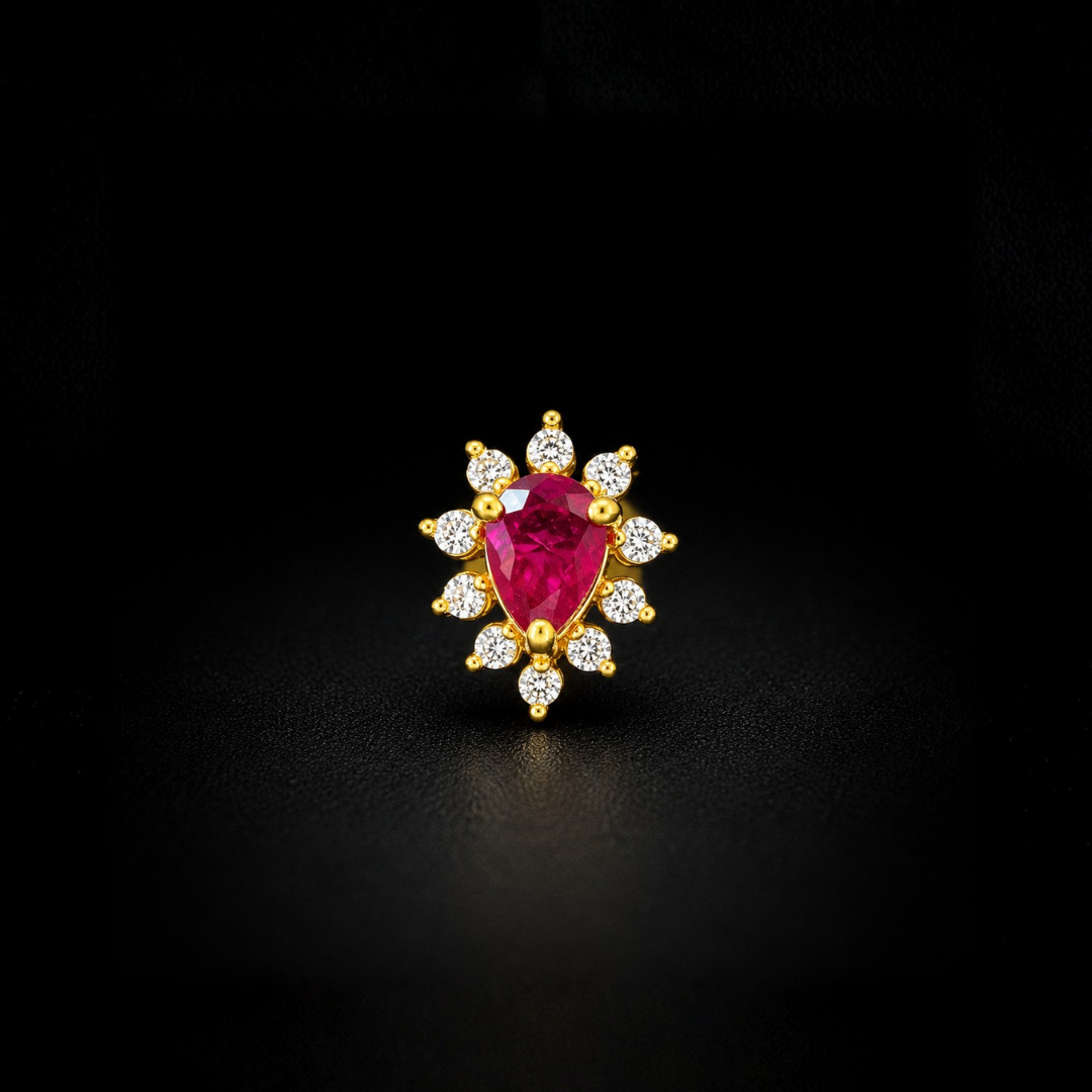 Ruby Bloom Gold-Plated 92.5 Sterling Silver Nose Pin