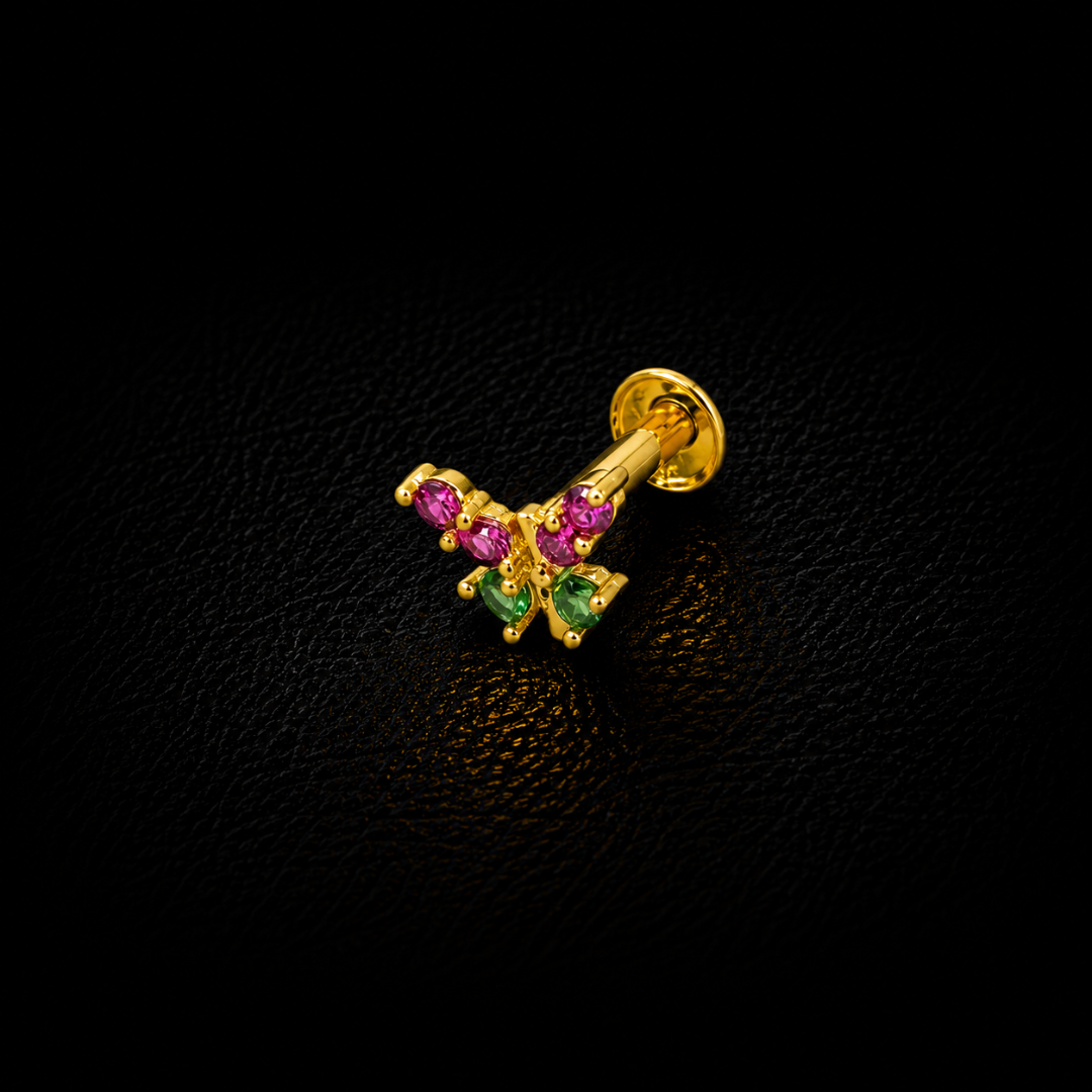 Ruby Emerald Butterfly Gold-Plated Silver Nosepin