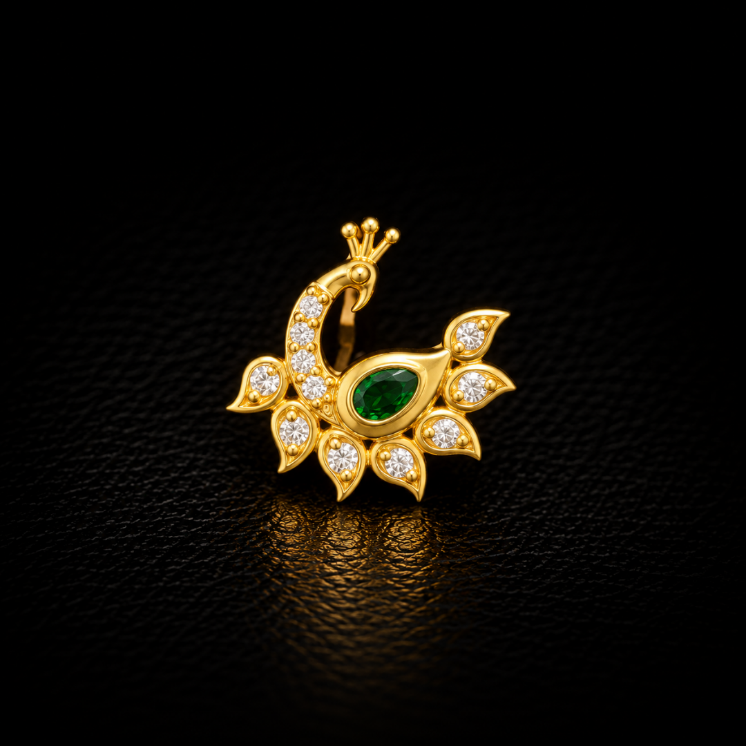 Emerald Mayura Gold-Plated Silver Nose Pin