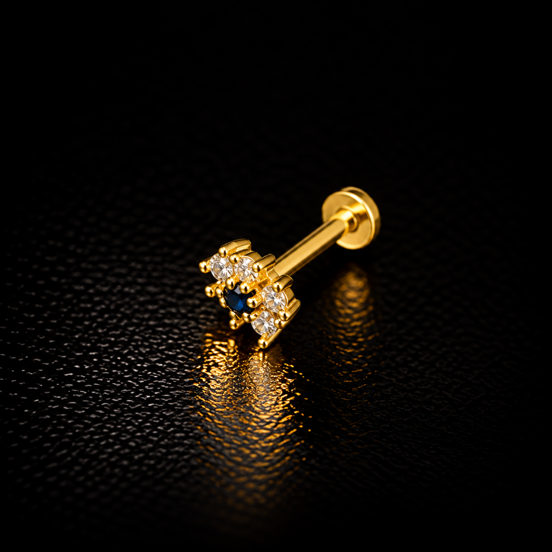 Sapphire Daisy Gold-Plated Silver Nose Pin