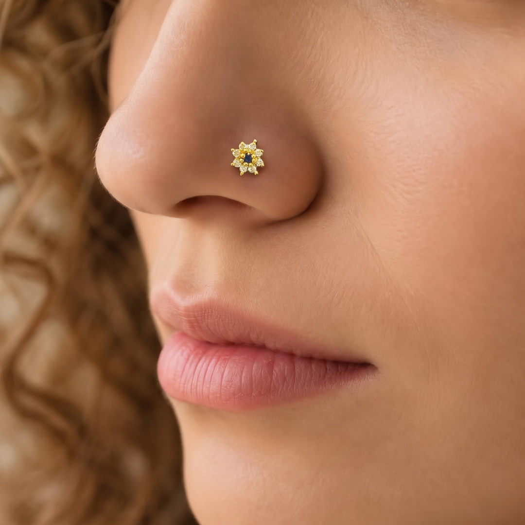 Sapphire Daisy Gold-Plated Silver Nose Pin