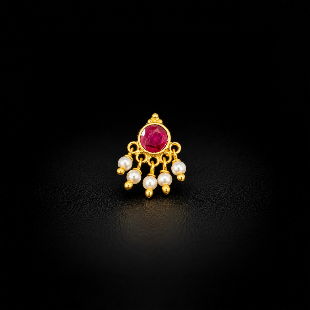Ruby Pearl Gold-Plated 92.5 Sterling Silver Nose Pin
