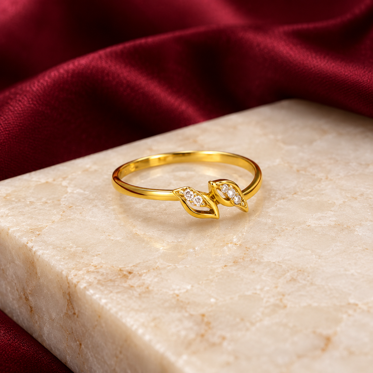 9K Gold Twin Leaf Ring Size 12