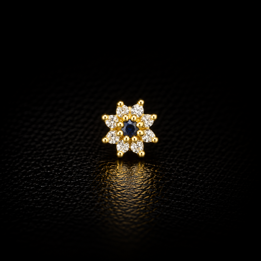 Sapphire Daisy Gold-Plated Silver Nose Pin