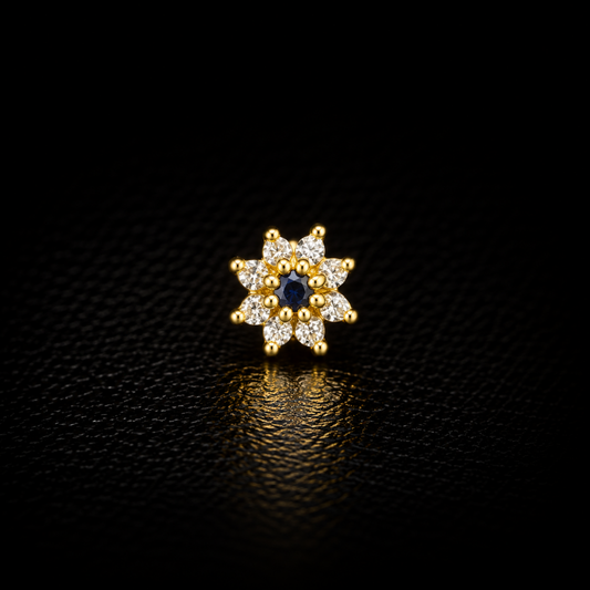 Sapphire Daisy Gold-Plated Silver Nose Pin
