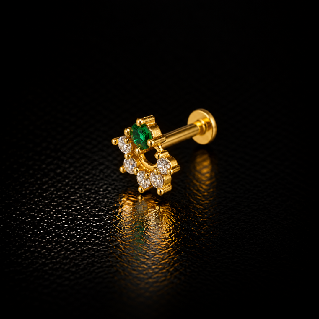 Emerald Halo Gold-Plated Silver Nose Pin