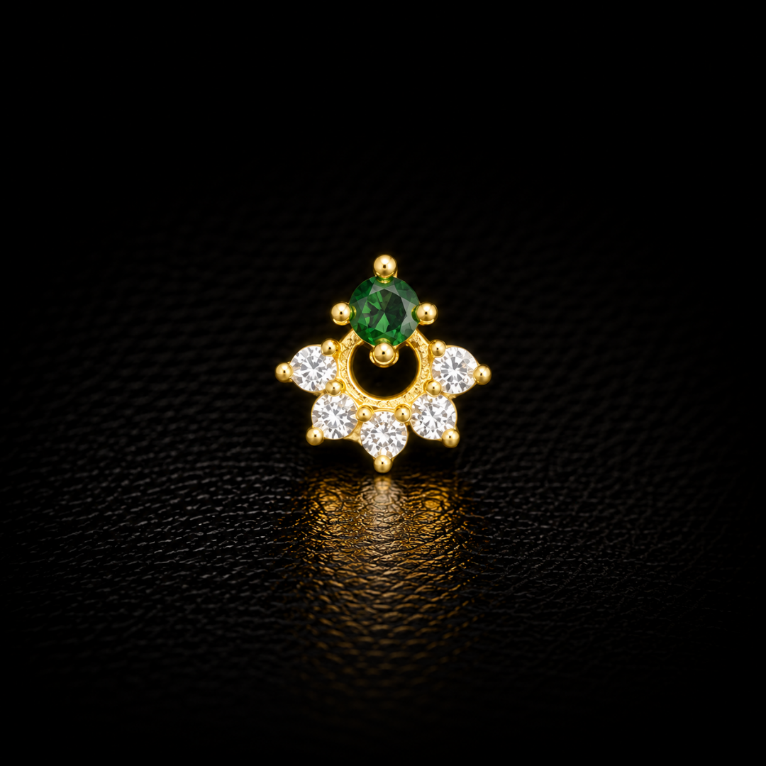 Emerald Halo Gold-Plated Silver Nose Pin